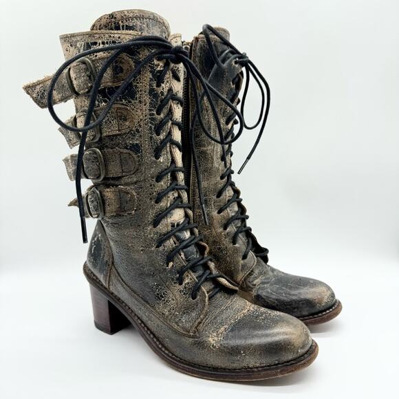 Bed Stu Fiona Cobbler Series Buckled Heeled Moto Boot In Pewter Black Size 6 - Picture 4 of 15